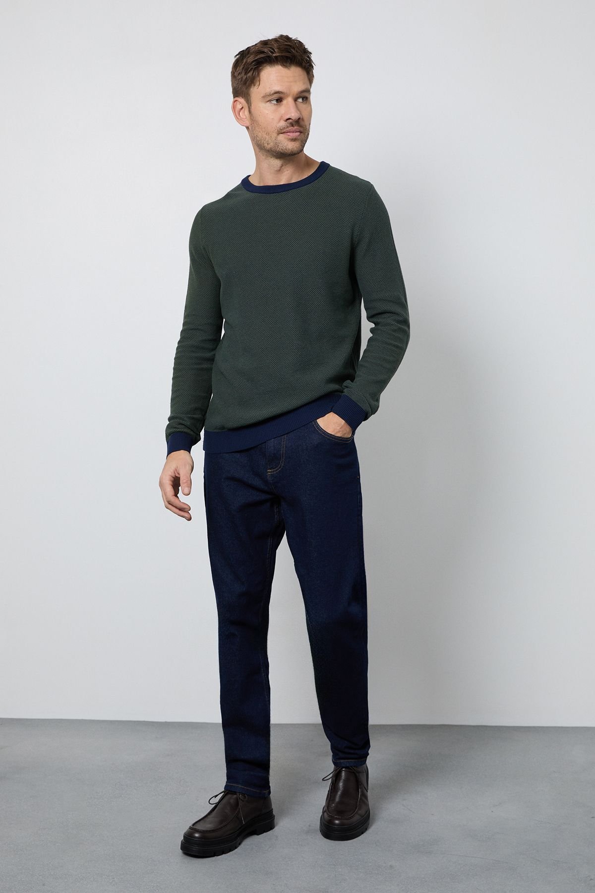 Burton Burton Men's Green Birdseye Crew Neck Jumper - 4