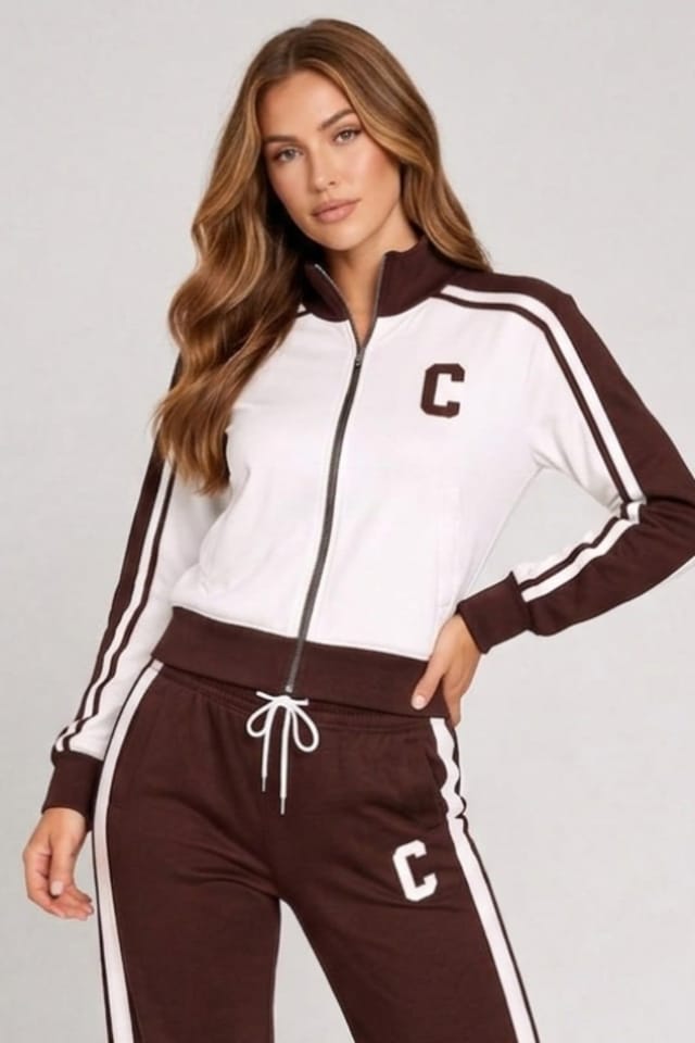 STYLEWISE STYLEWISE Women's Fleece Co-ord Zip-Up Jacket & Jogger Set in Brown - 2