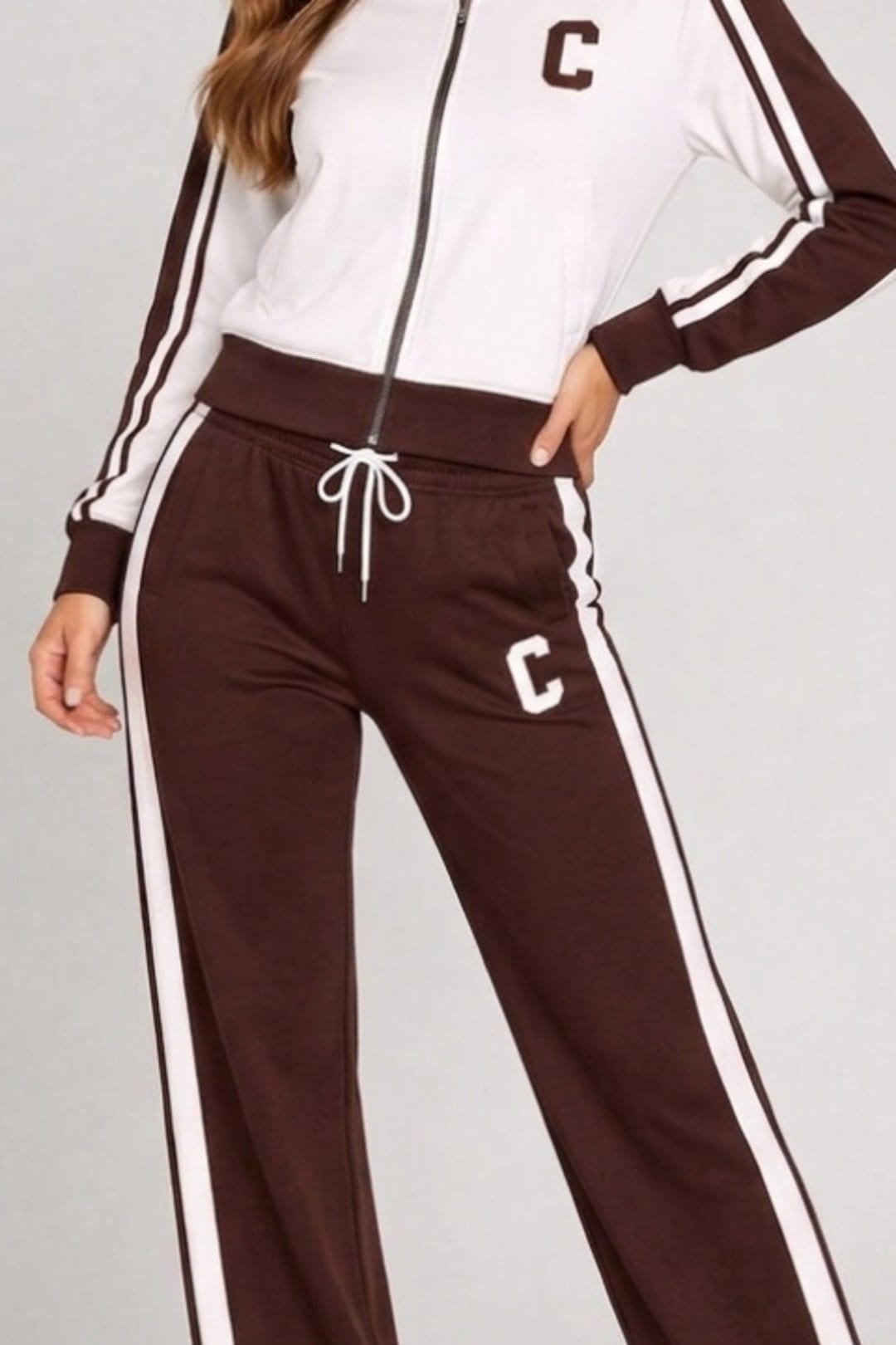 STYLEWISE STYLEWISE Women's Fleece Co-ord Zip-Up Jacket & Jogger Set in Brown - 4