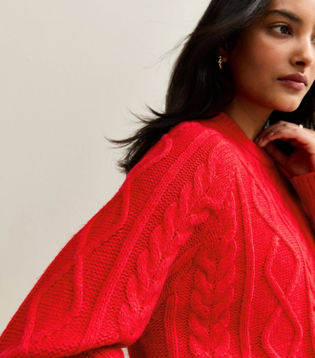 New Look Women's Red Cable Knit Raglan Sleeve Jumper New Look