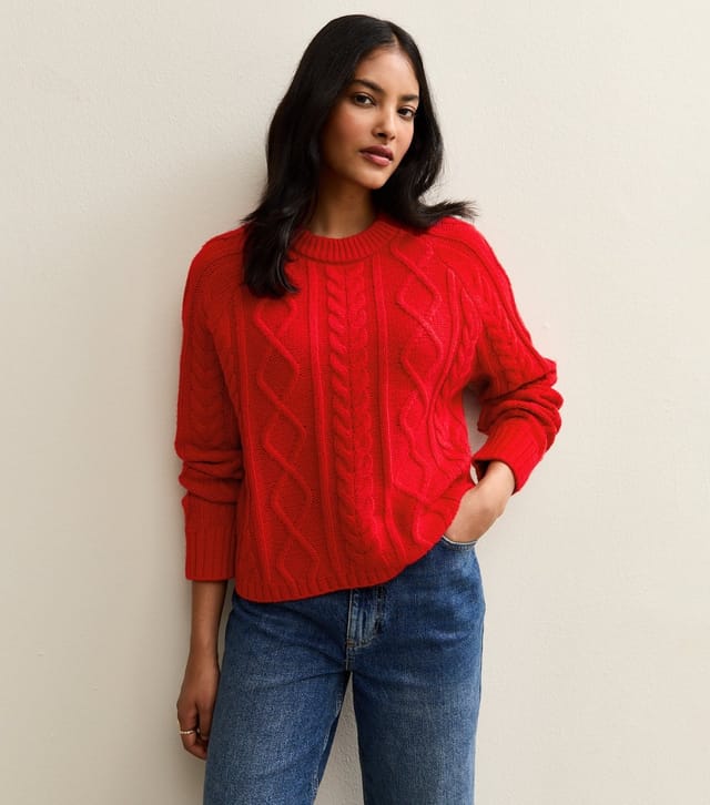 New Look Women's Red Cable Knit Raglan Sleeve Jumper New Look - 2