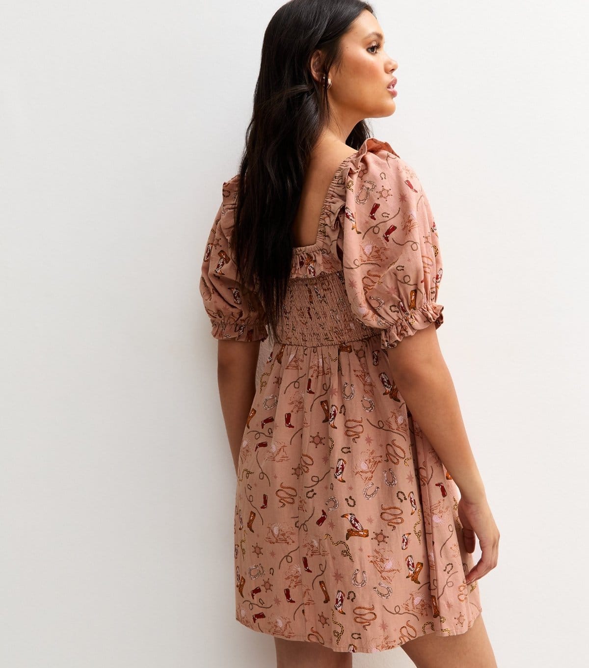 New Look Women's Pink Cowgirl Print Frilly Trim Mini Dress New Look - 4