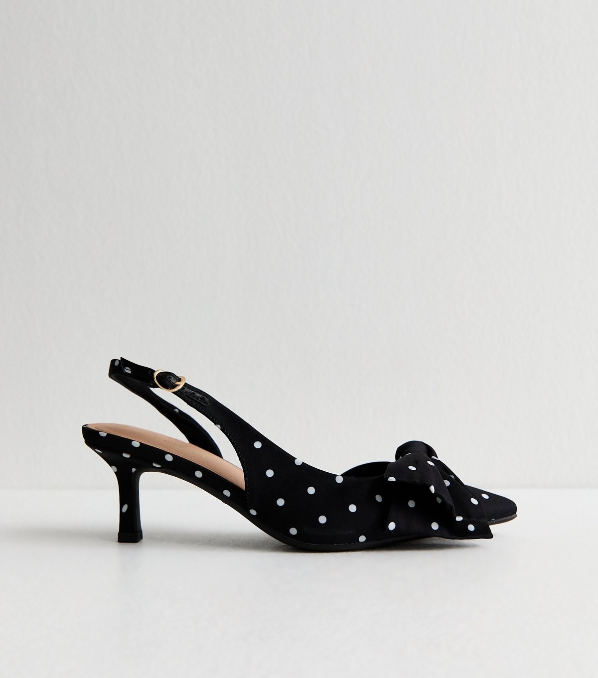 New Look Women's Black Satin Polka Dot Slingback Court Shoes Vegan New Look - 2