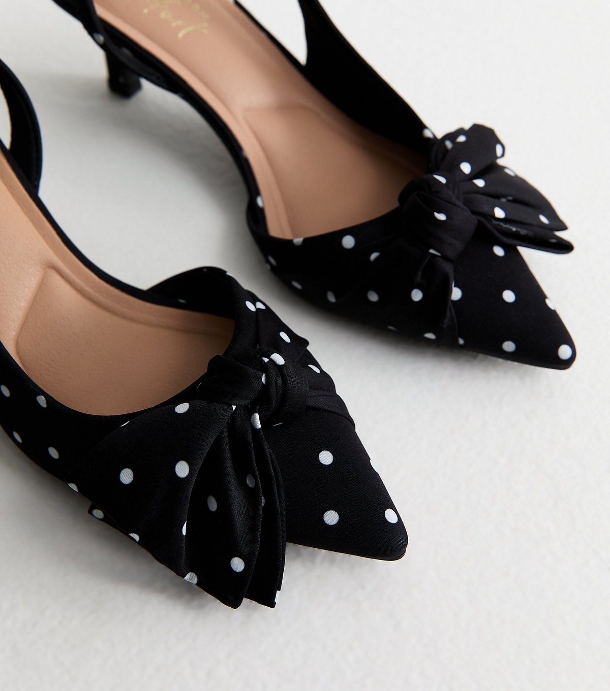 New Look Women's Black Satin Polka Dot Slingback Court Shoes Vegan New Look - 3