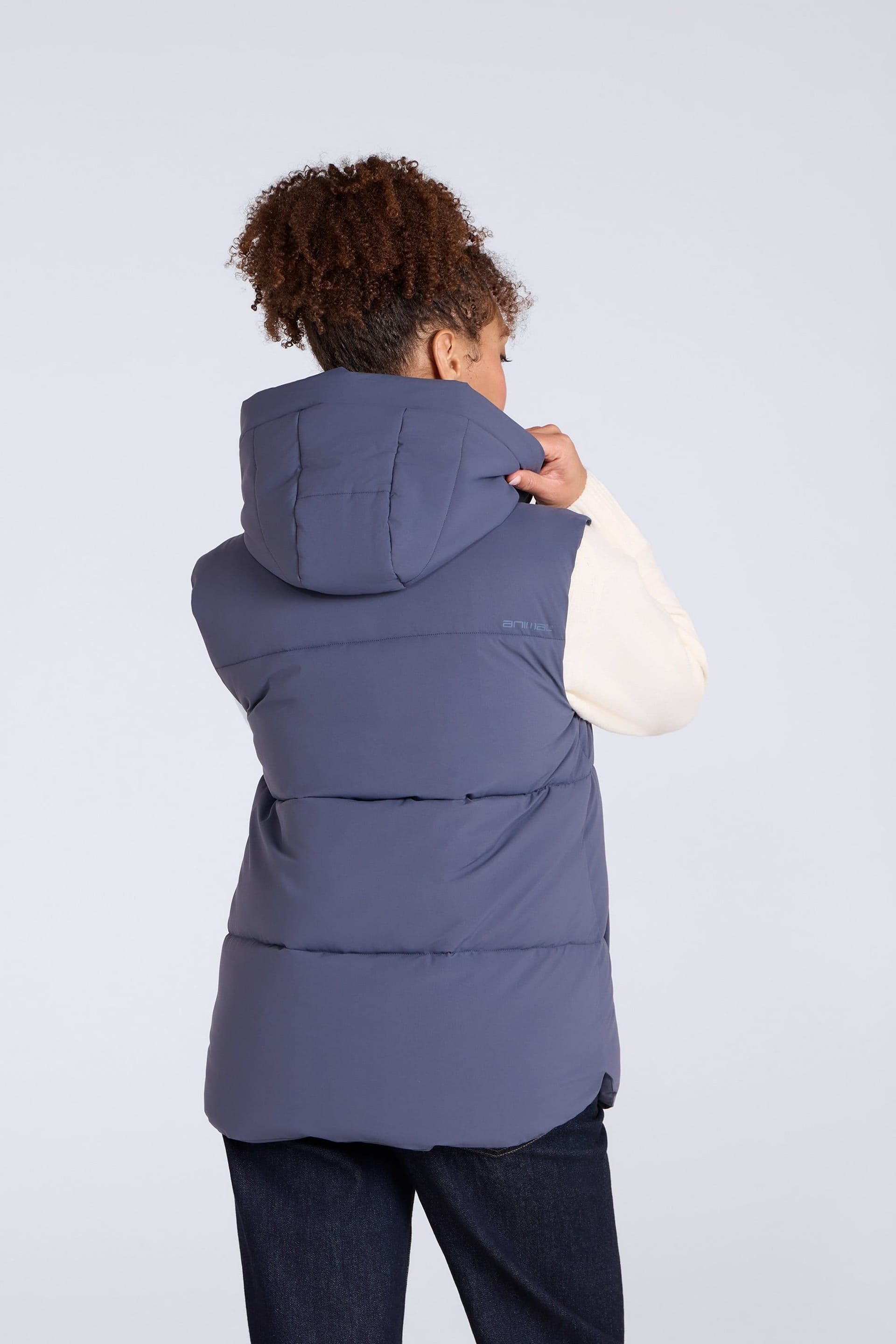 Animal Animal Women's 'Oslo' Casual Funnel Neck Warm Padded Hooded Winter Full Zip Gilet in Blue - 4