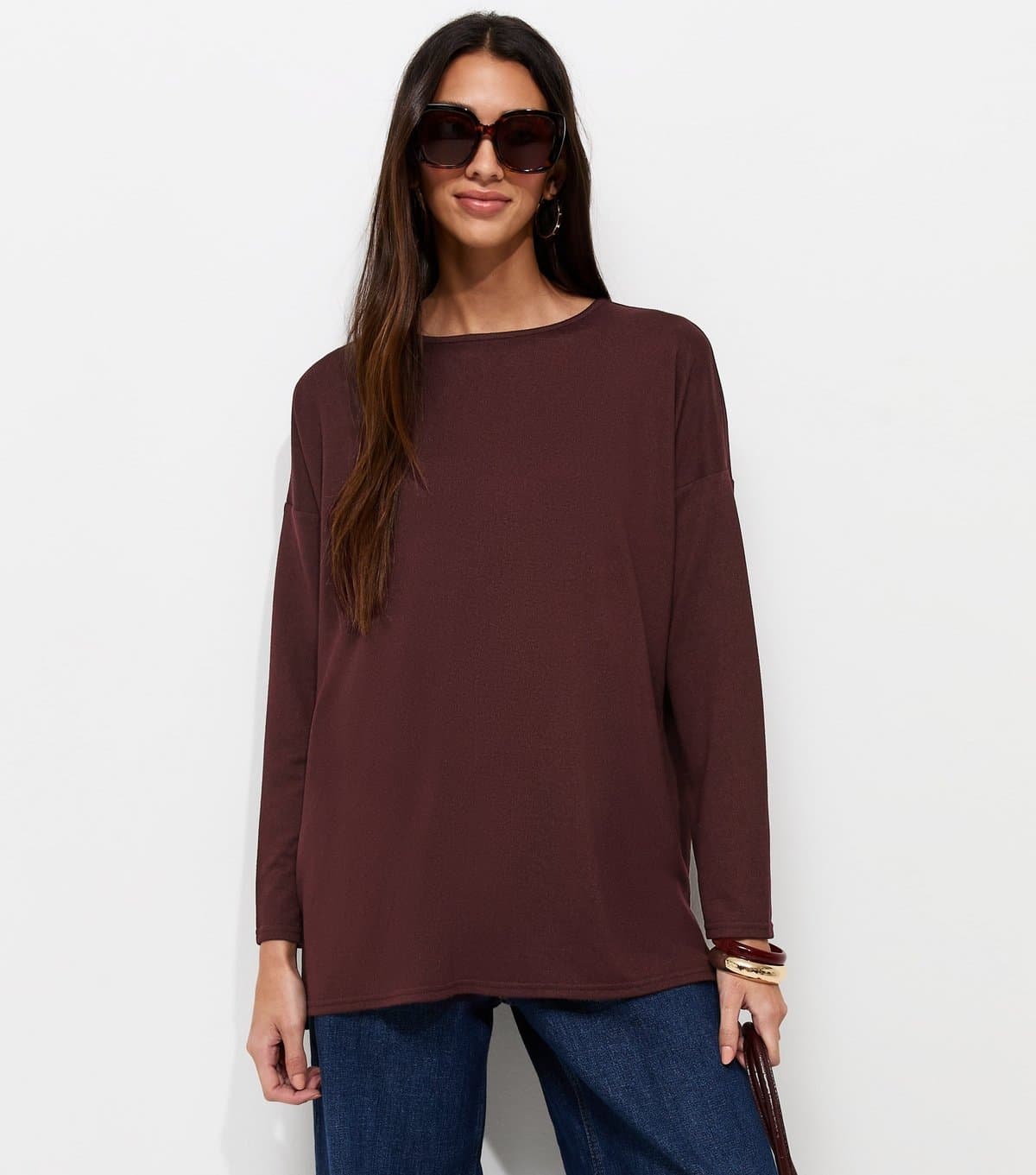 New Look Women's Dark Burgundy Soft Touch Long Sleeve Top New Look