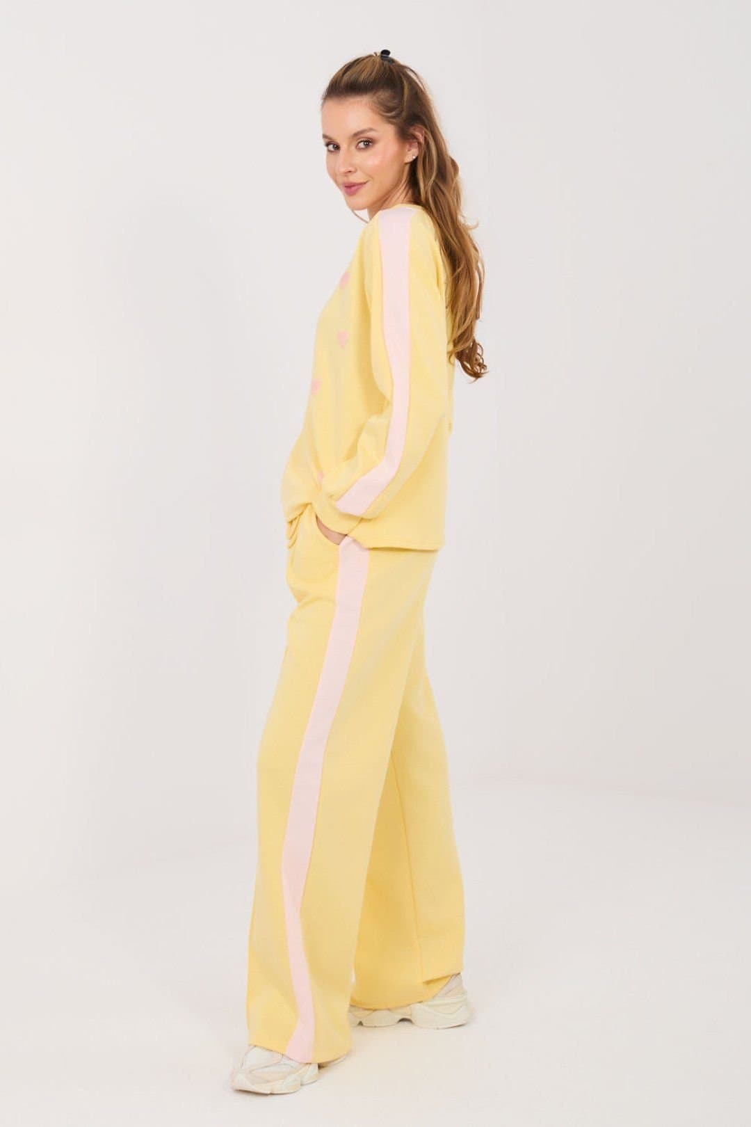 Love Lace Love Lace Women's Butter Soft Sweatshirt Heart Wide Leg Pants Set in Yellow