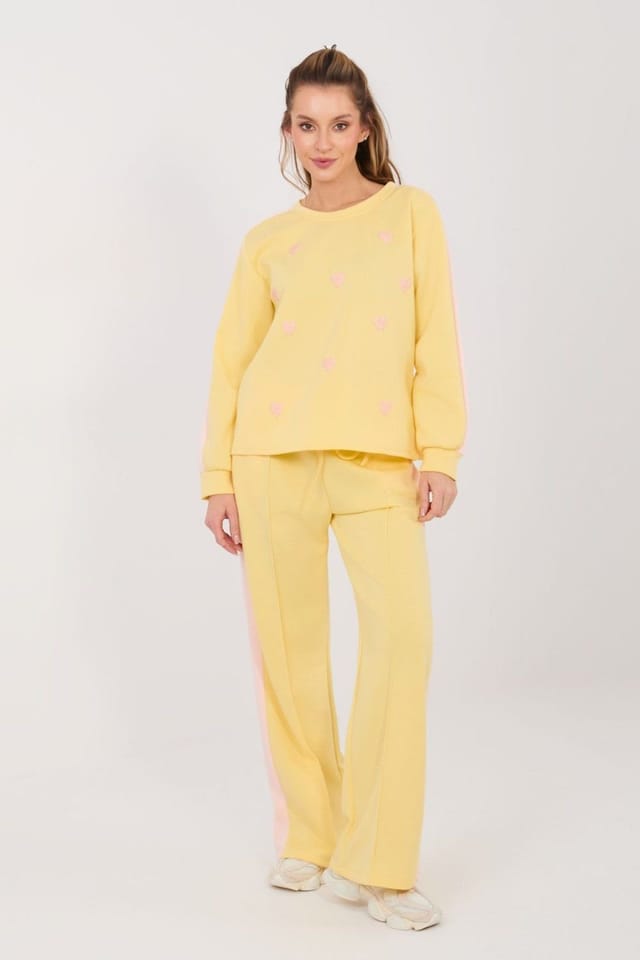 Love Lace Love Lace Women's Butter Soft Sweatshirt Heart Wide Leg Pants Set in Yellow - 3