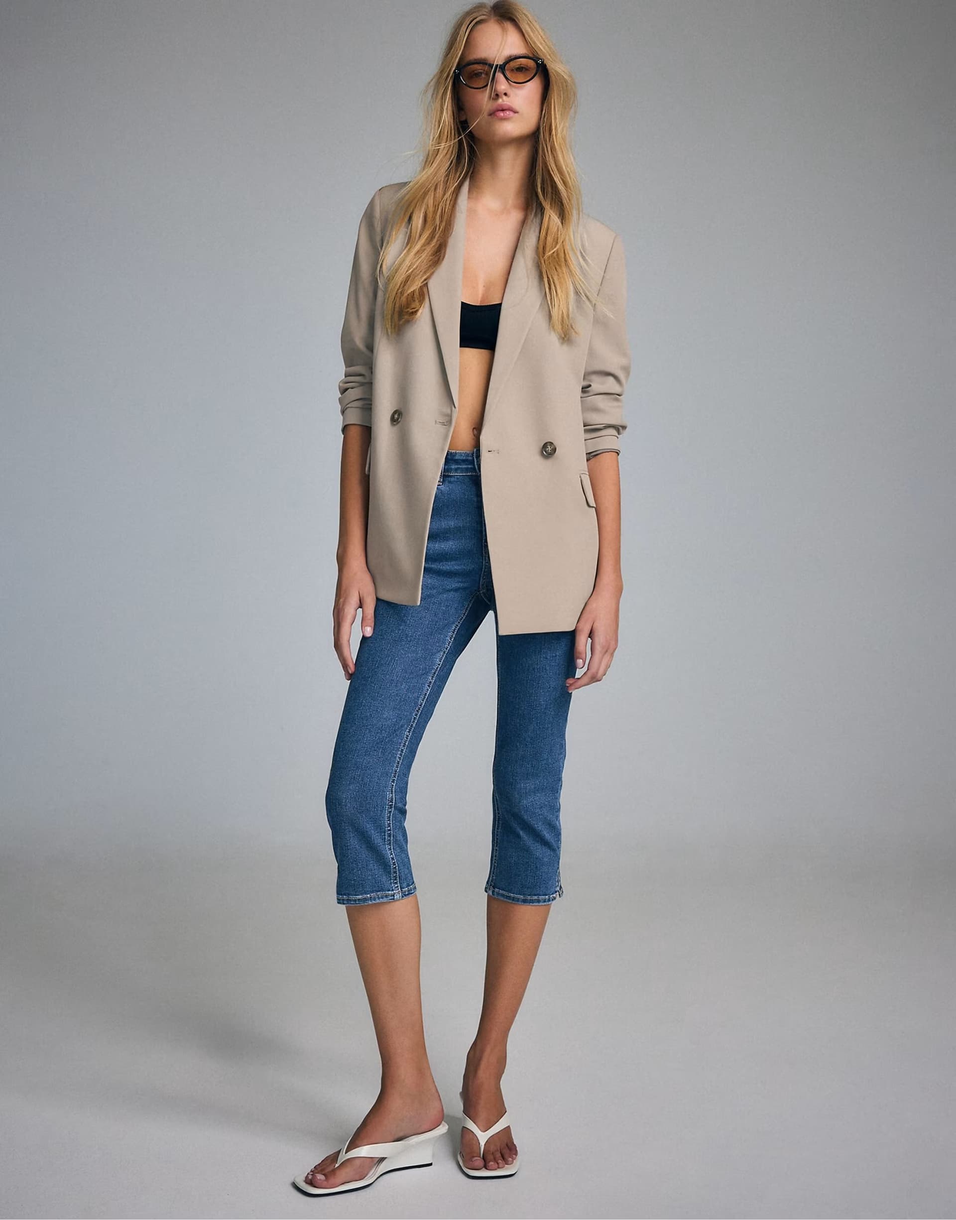 ASOS Stradivarius Straight buttoned blazer in beige