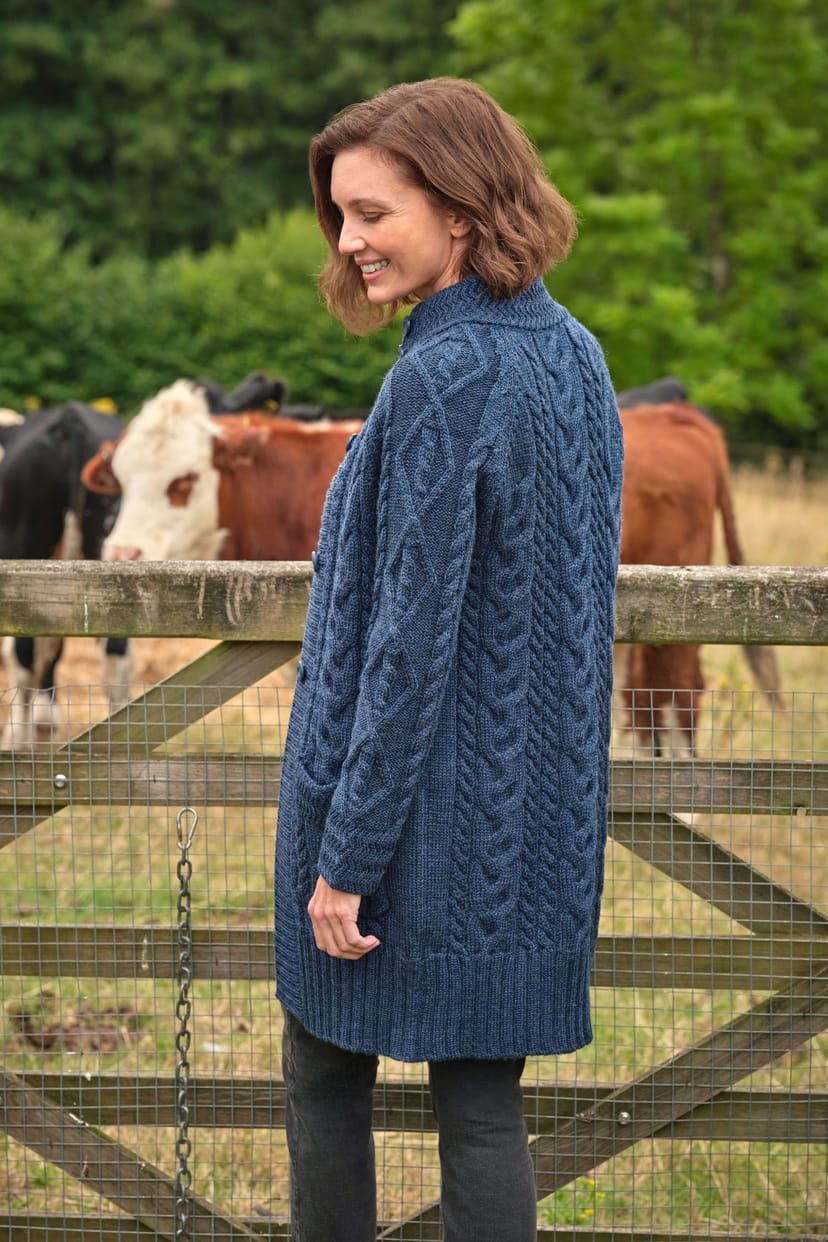 WoolOvers WoolOvers Women's Pure Wool Aran Coatigan in Blue - 1