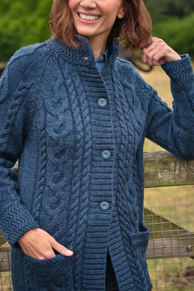 WoolOvers WoolOvers Women's Pure Wool Aran Coatigan in Blue - 2