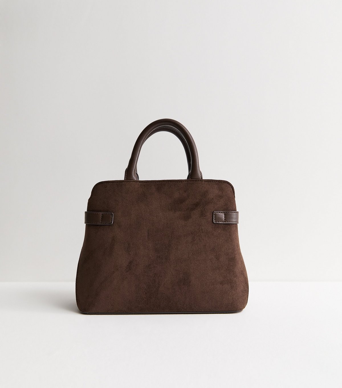New Look Dark Brown Faux Suede Turn Lock Top Handle Tote Bag Vegan New Look - 4