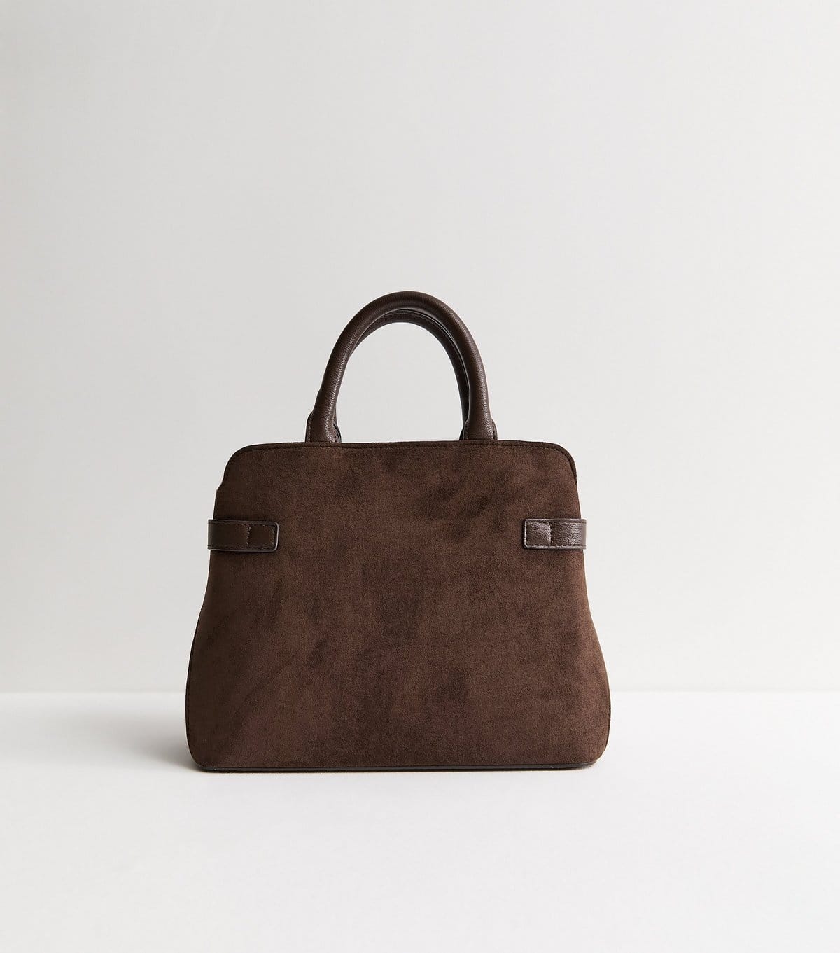 New Look Dark Brown Faux Suede Turn Lock Top Handle Tote Bag Vegan New Look - 4