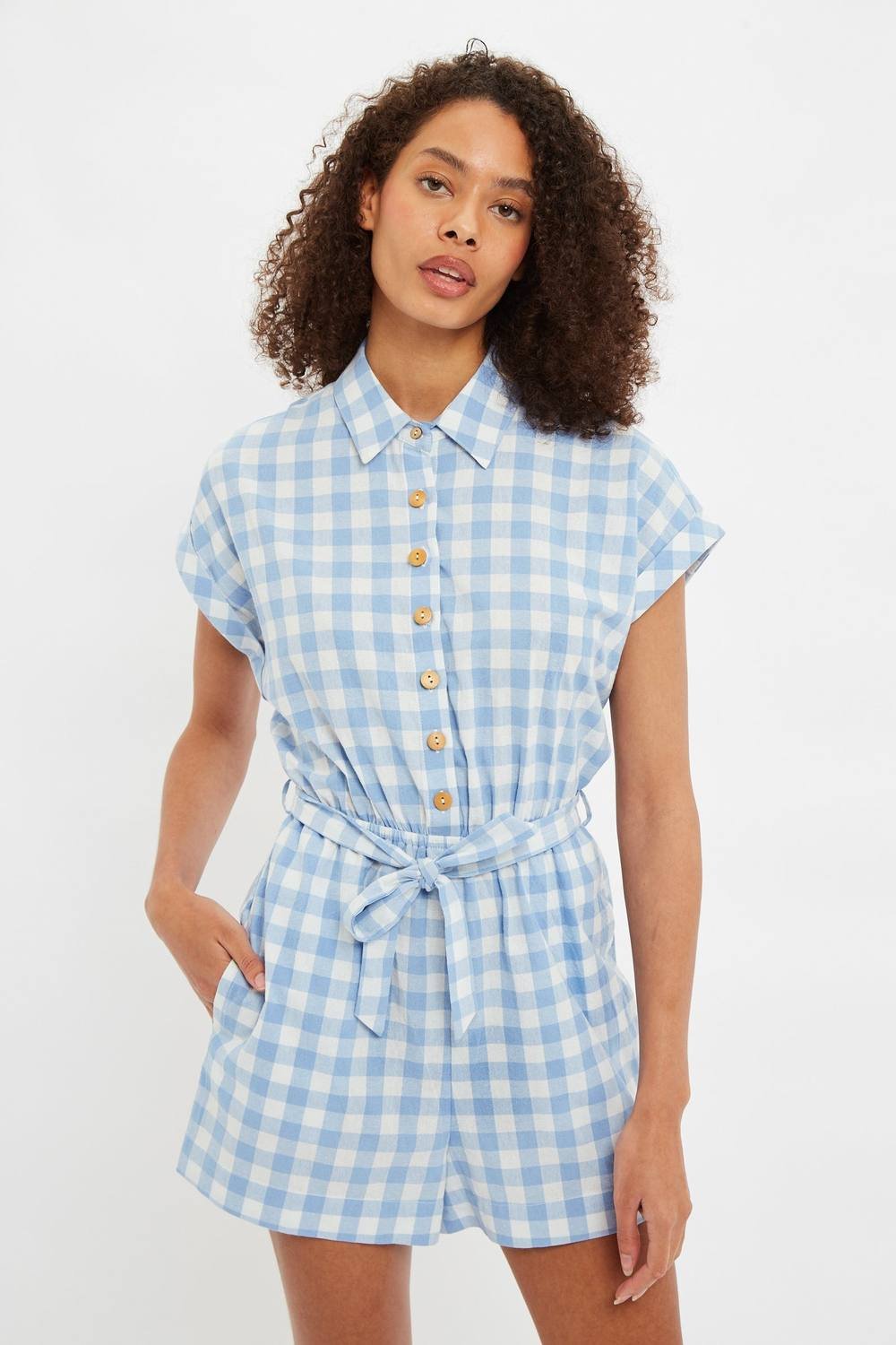 Louche Louche Women's Addie Picnic Check Playsuit In Blue - 2