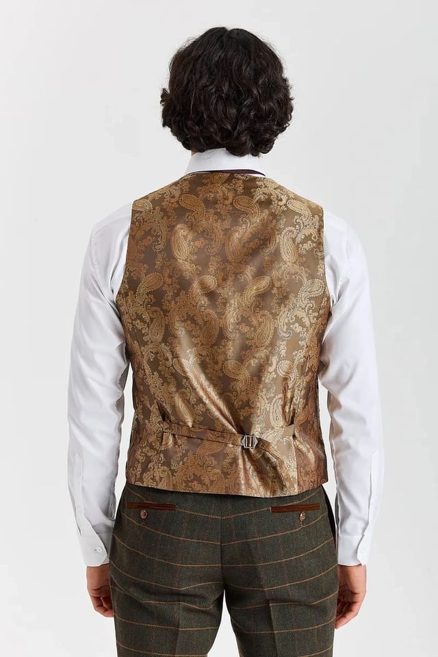 Paul Andrew Paul Andrew Men's Waistcoat Tweed Herringbone Check Wool Blend Vest in Green - 2