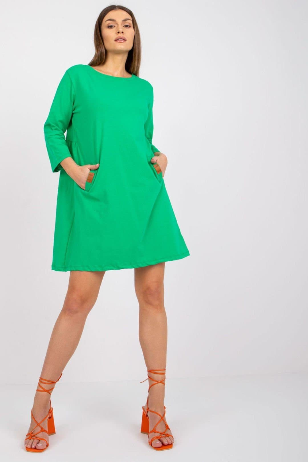 Love Lace Love Lace Women's Loose Fit 3/4 Sleeve Dress with Pockets in Green