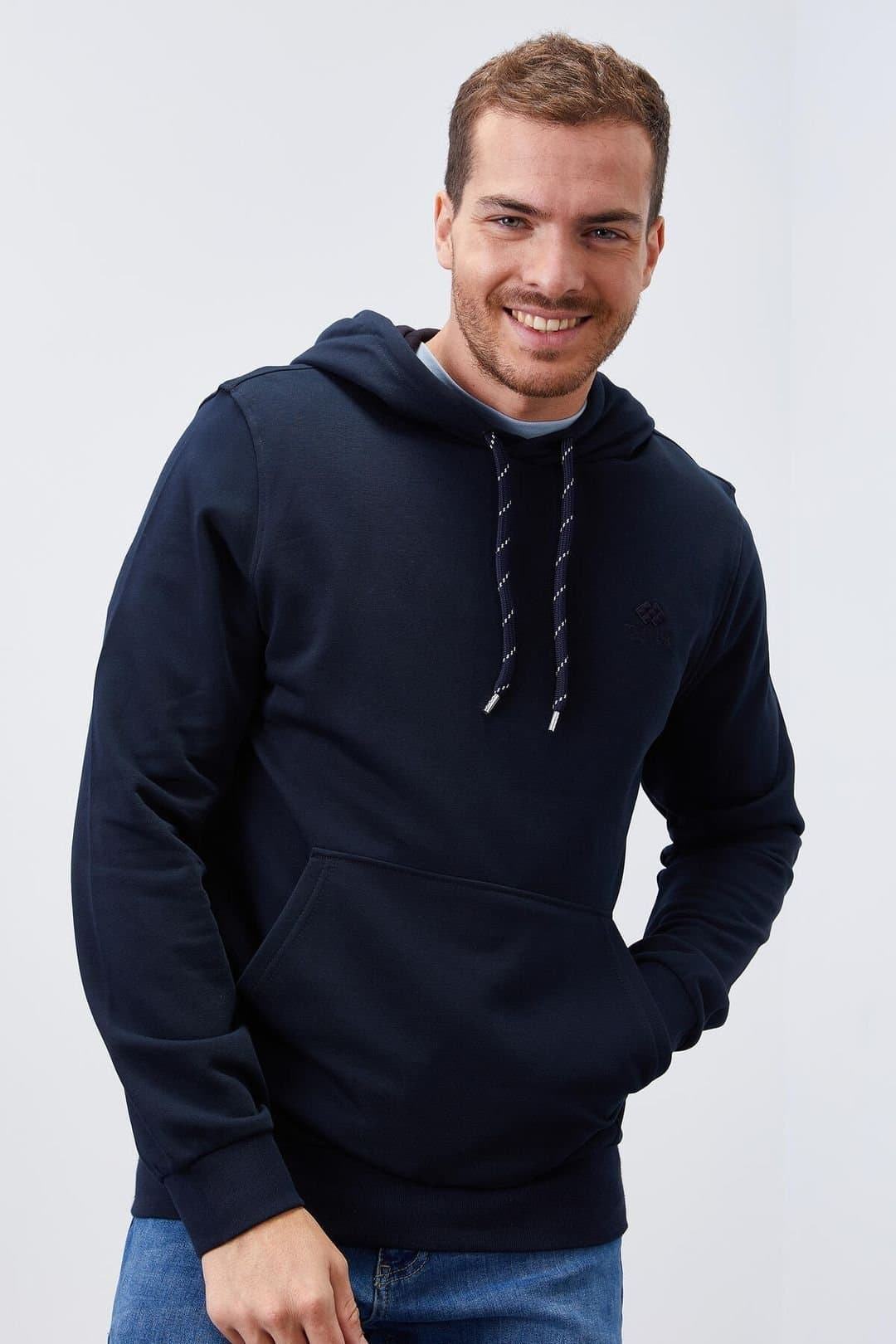 Tommy Life Tommy Life Men's Solid Hooded Sweatshirt With Pocket in Navy