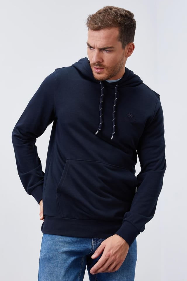 Tommy Life Tommy Life Men's Solid Hooded Sweatshirt With Pocket in Navy - 3