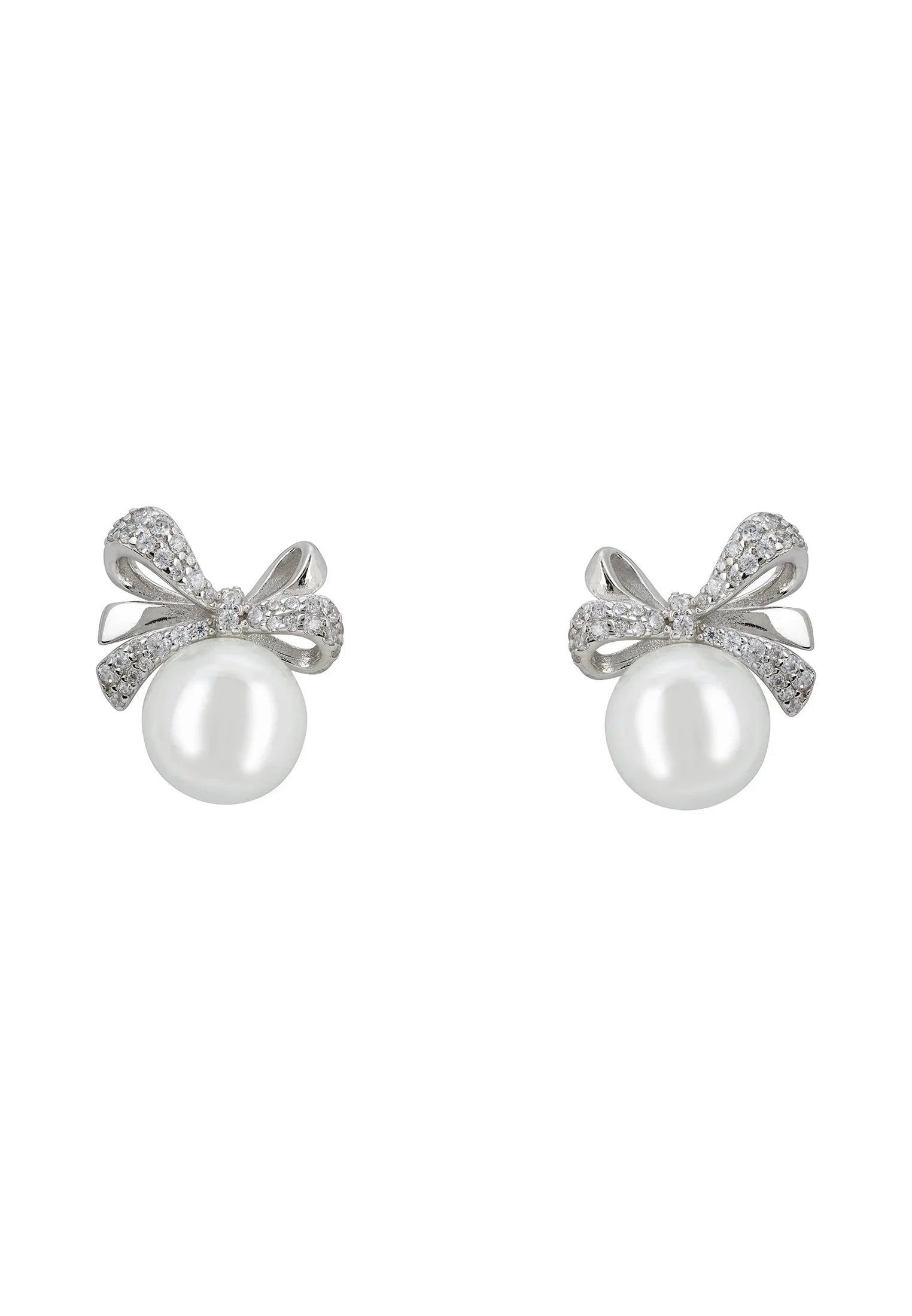 Latelita Latelita Women's Ribbon Bow Pearl Stud Earrings Silver in White - 1