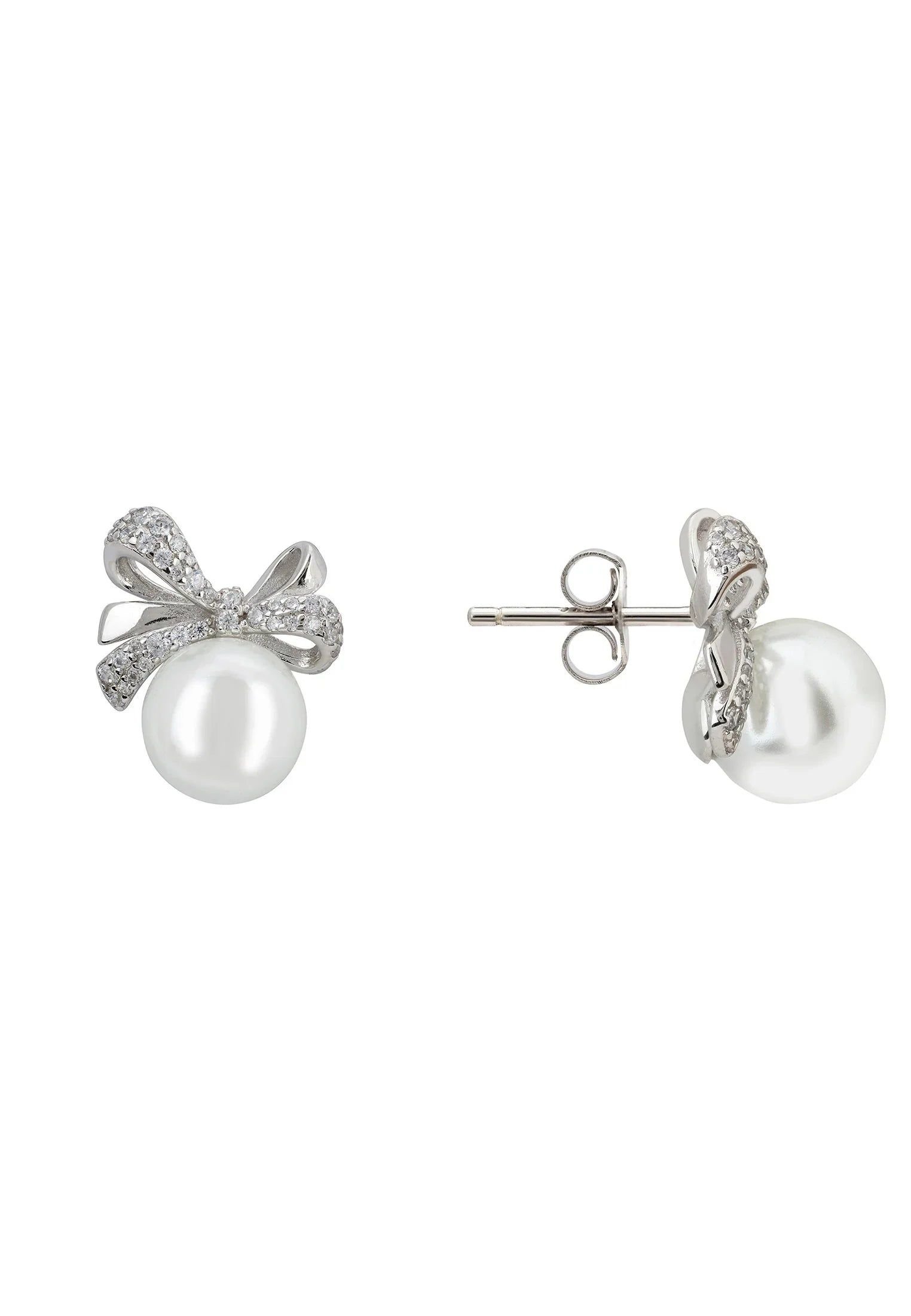 Latelita Latelita Women's Ribbon Bow Pearl Stud Earrings Silver in White - 3