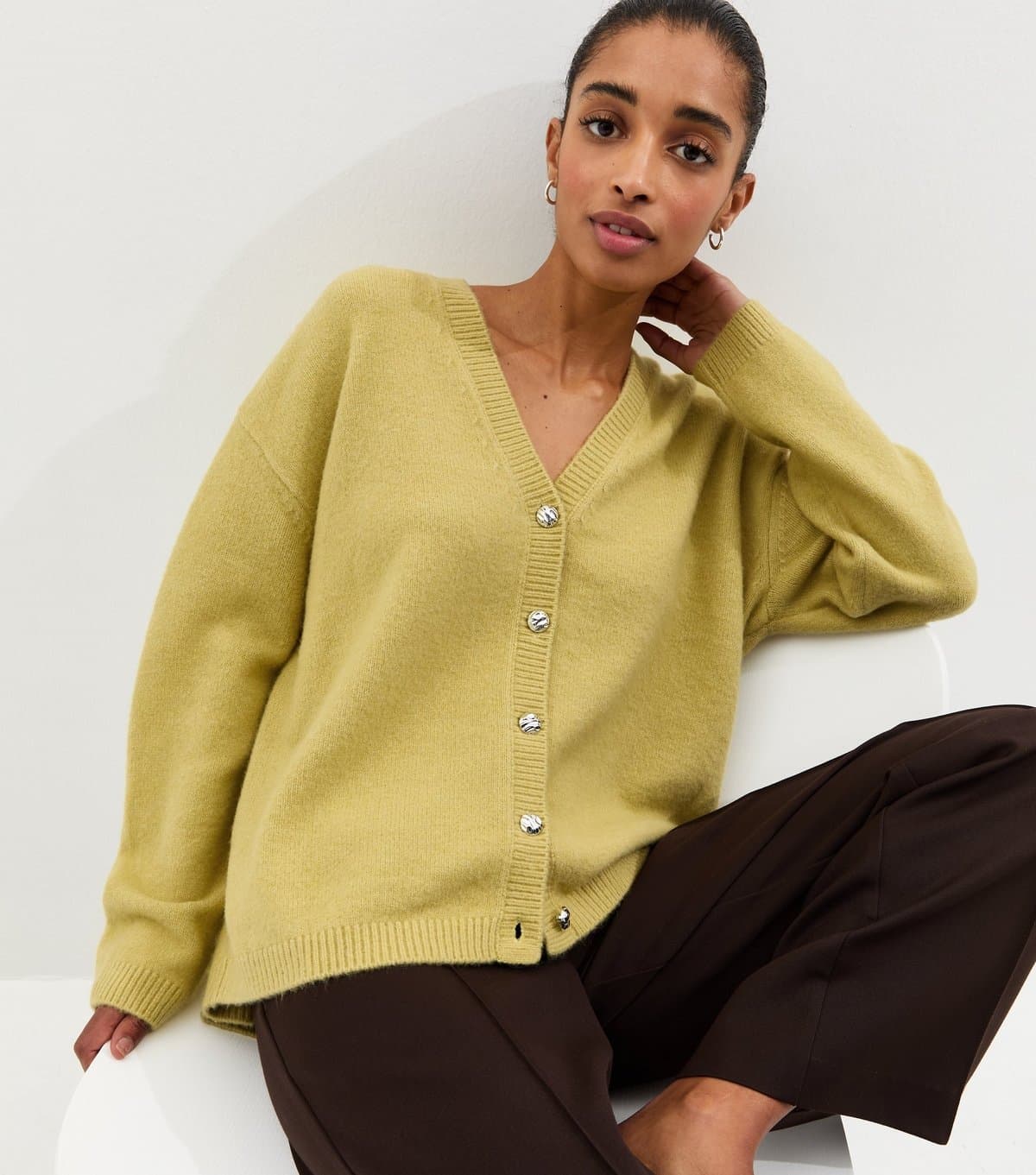 New Look Women's Bright Green V-Neck Boyfriend Cardigan New Look