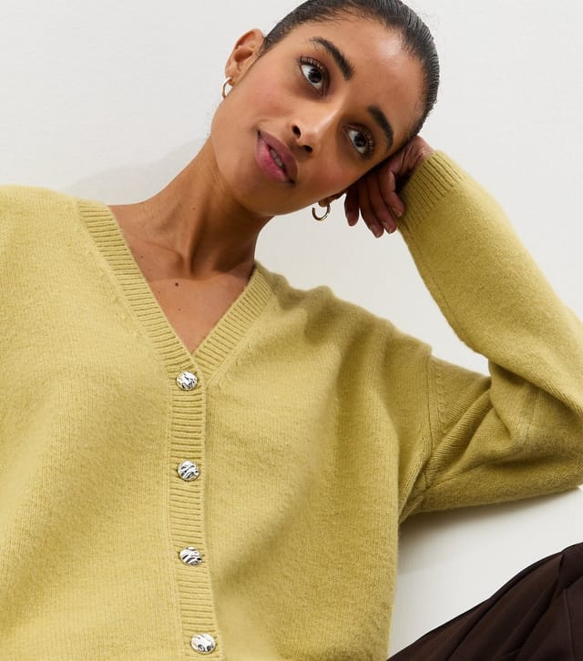 New Look Women's Bright Green V-Neck Boyfriend Cardigan New Look - 2