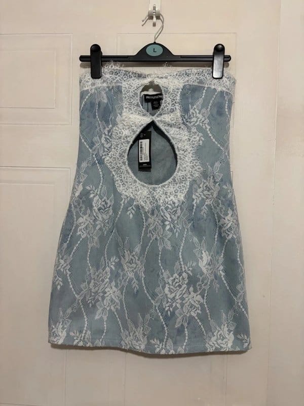 PrettyLittleThing Light Blue Lace Mini Dress Size S