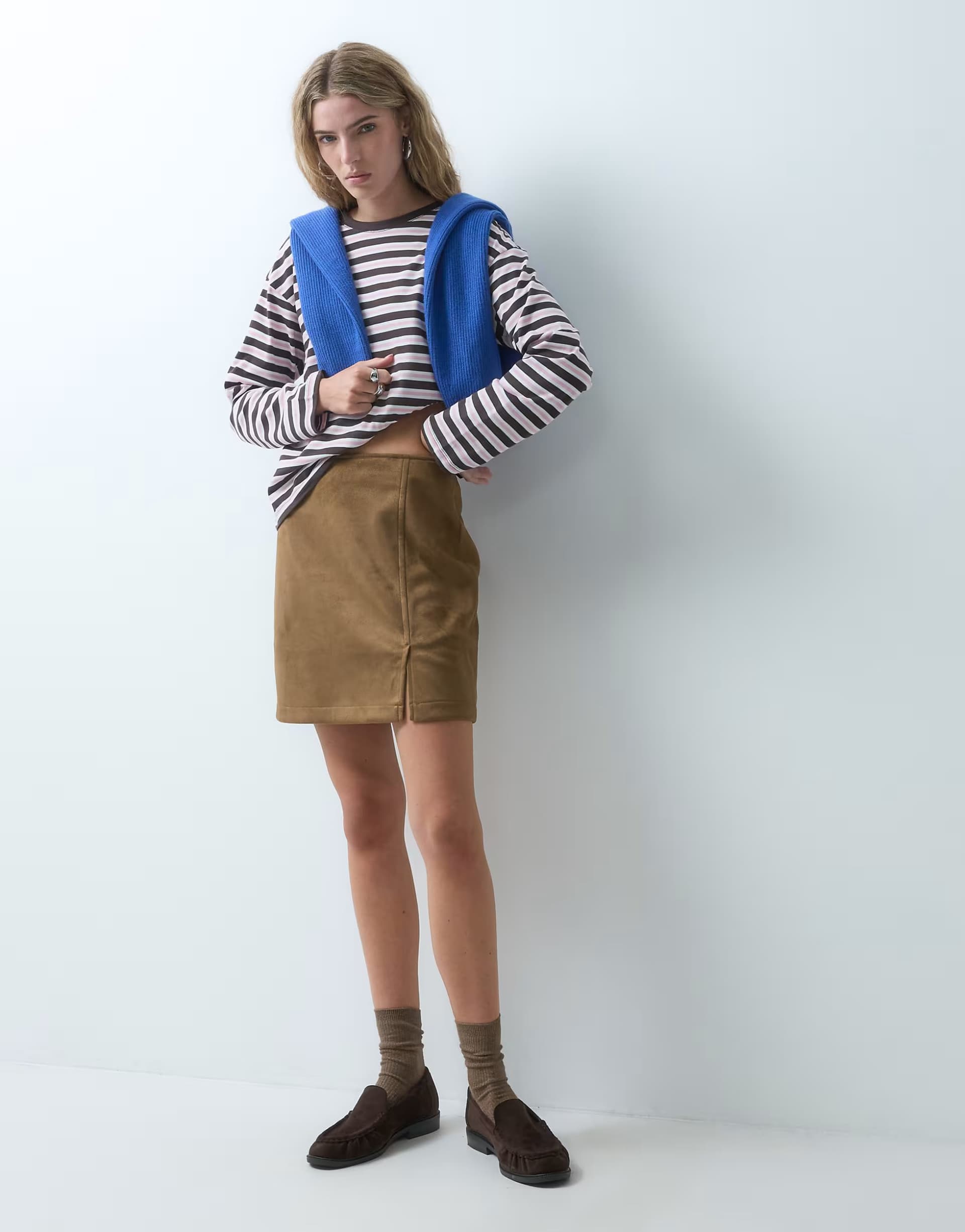 ASOS ONLY high waist faux suede mini skirt in brown