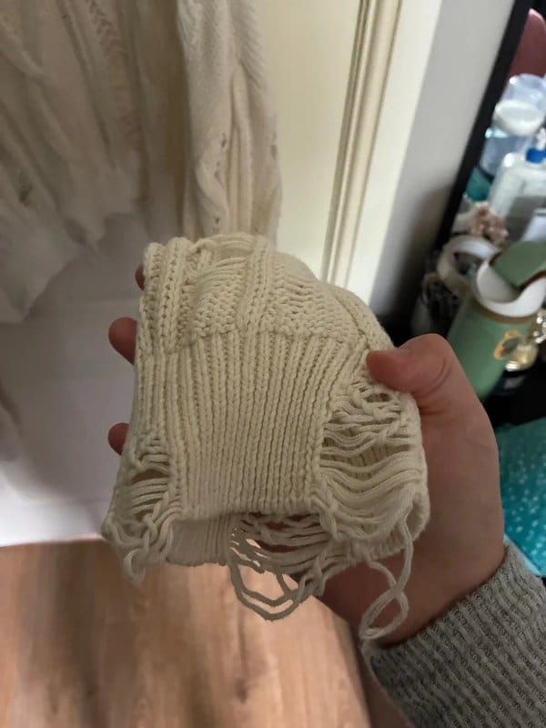 ASOS Design Cream Shredded Overlayer Jumper