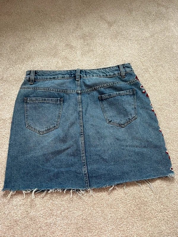 New Look New Look denim mini skirt with embroidered detail - 1