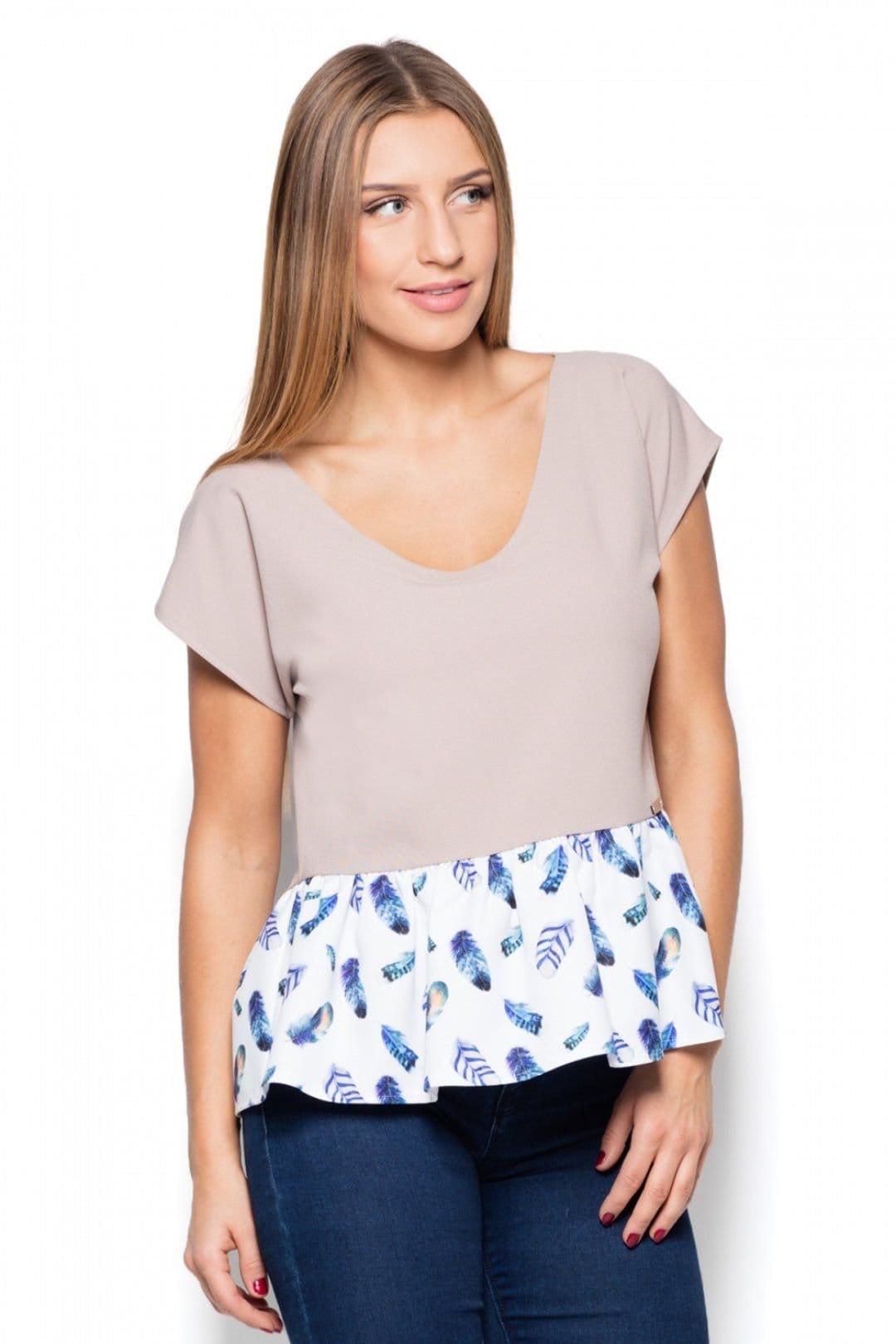 Love Lace Beige Basque Blouse with Frill