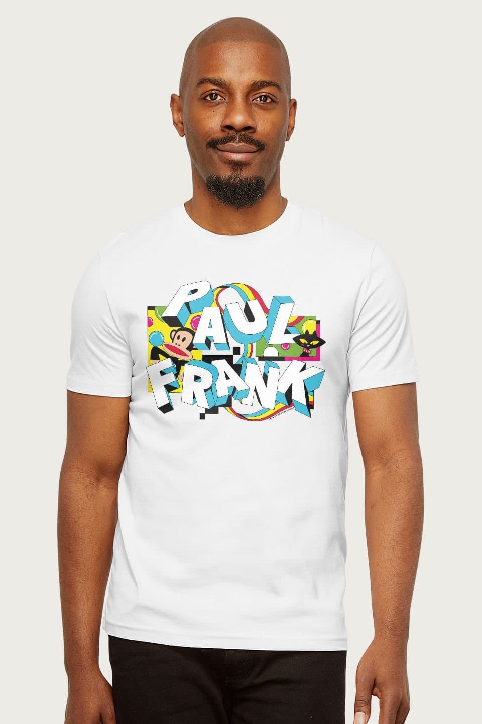 Paul Frank Paul Frank Men's Julius & Mika Cat Chunky Text T-Shirt in White