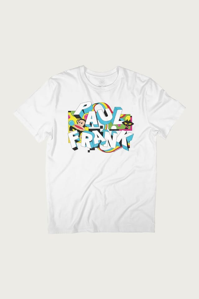 Paul Frank Paul Frank Men's Julius & Mika Cat Chunky Text T-Shirt in White - 2