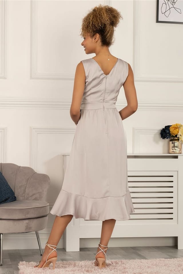 Jolie Moi Jolie Moi Women's Sherlyn Wrap Flounce Hem Dress in Silver - 2