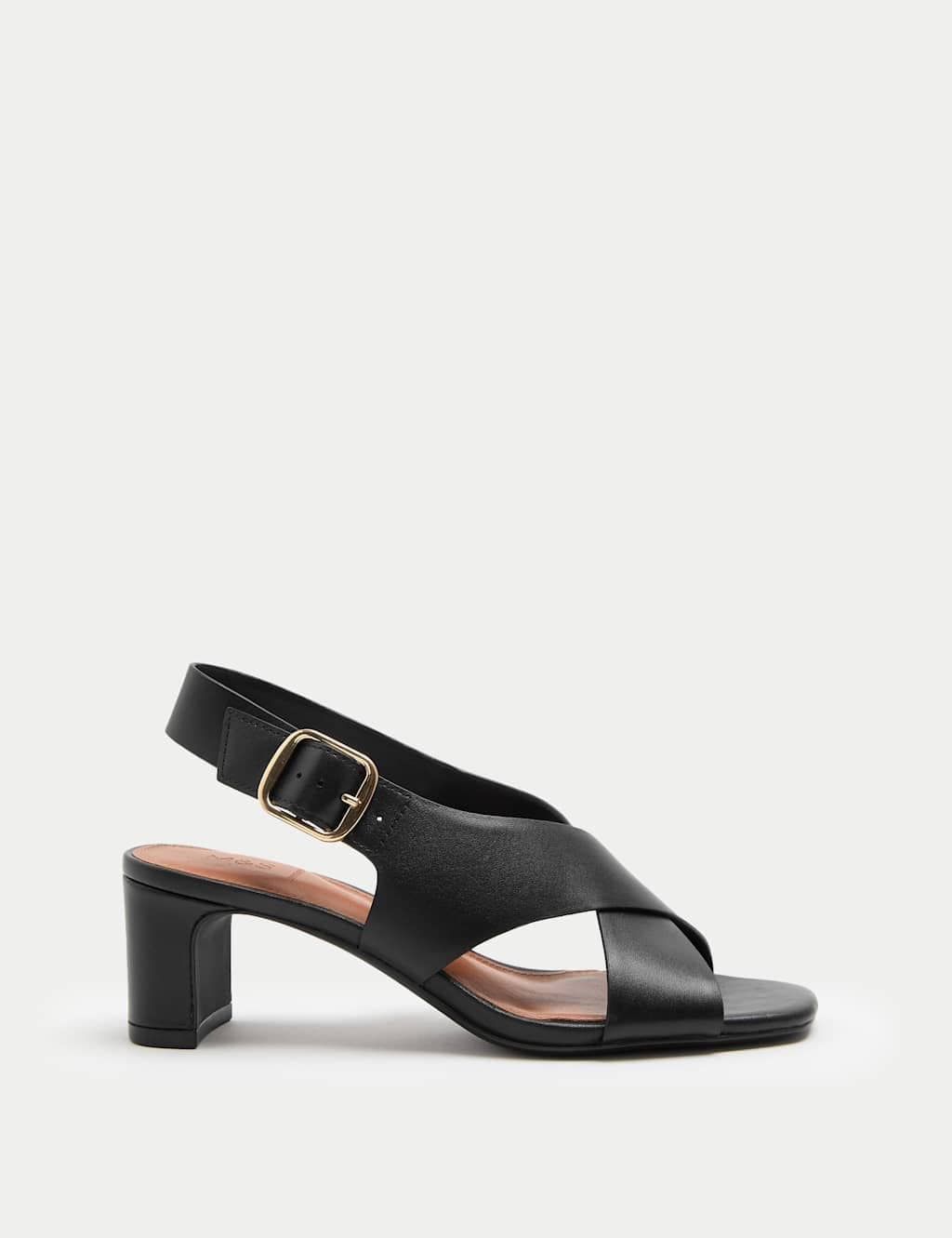Marks & Spencer M&S Leather Crossover Block Heel Sandals Black