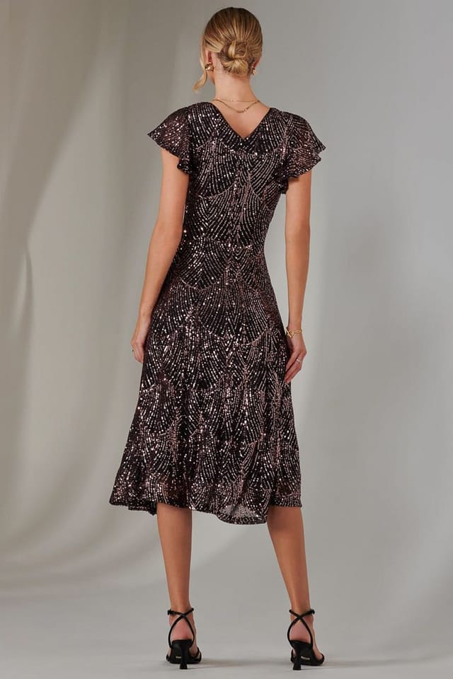 Jolie Moi Jolie Moi Women's Sequin V Neck FIt & Flare Midaxi Dress in Metallics - 2
