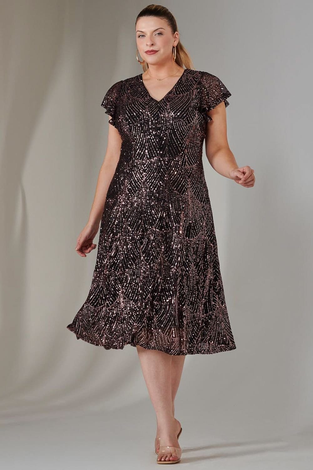 Jolie Moi Jolie Moi Women's Sequin V Neck FIt & Flare Midaxi Dress in Metallics - 4