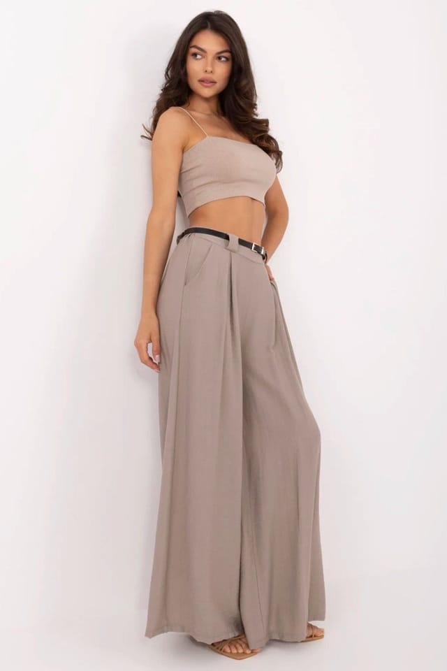 Love Lace Love Lace Women's Palazzo Trousers with Belt in Taupe - 2