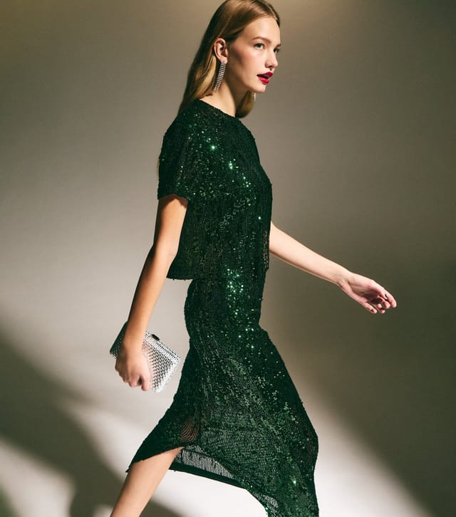 New Look Women's Green Sequinned Mesh Midi Skirt New Look - 2