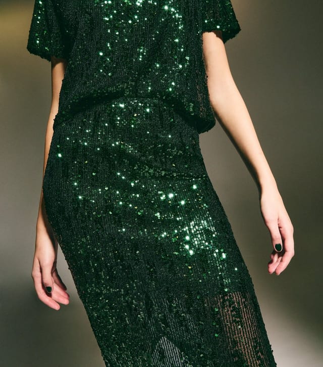 New Look Women's Green Sequinned Mesh Midi Skirt New Look - 3