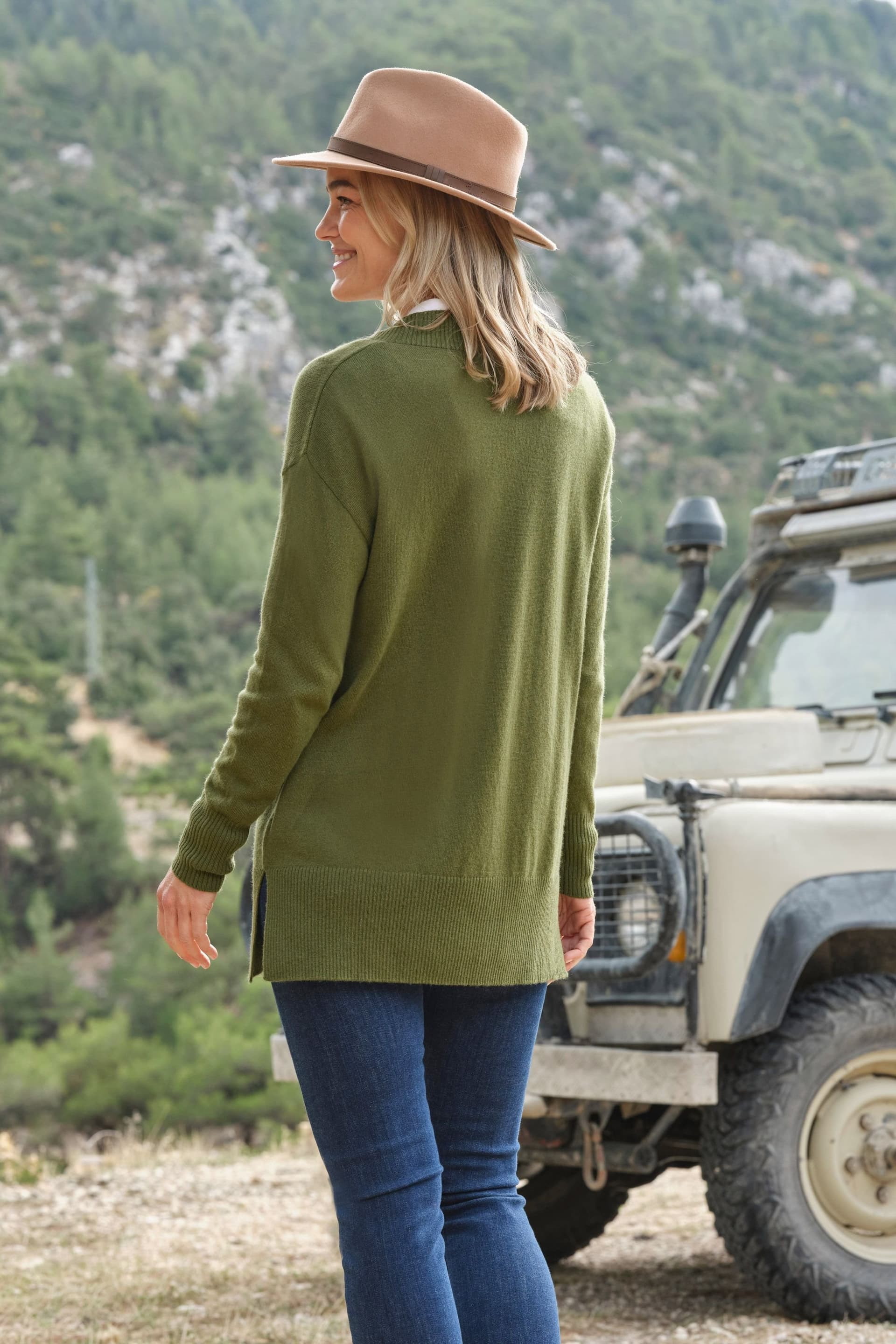WoolOvers WoolOvers Women's Cashmere & Merino Deep V Neck Tunic in Green