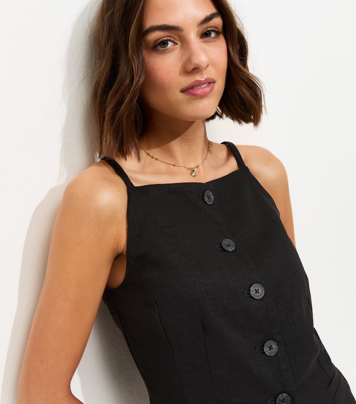 New Look Women's Black Linen Rich Thin Strap Waistcoat New Look