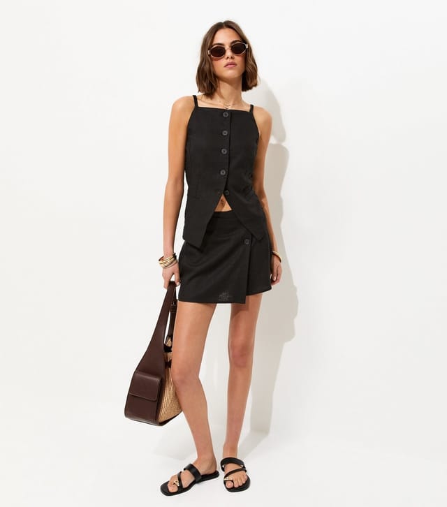 New Look Women's Black Linen Rich Thin Strap Waistcoat New Look - 3