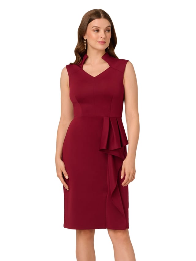 Adrianna Papell Adrianna Papell Women's Ruffle Scuba Midi Dress in Wine - 2