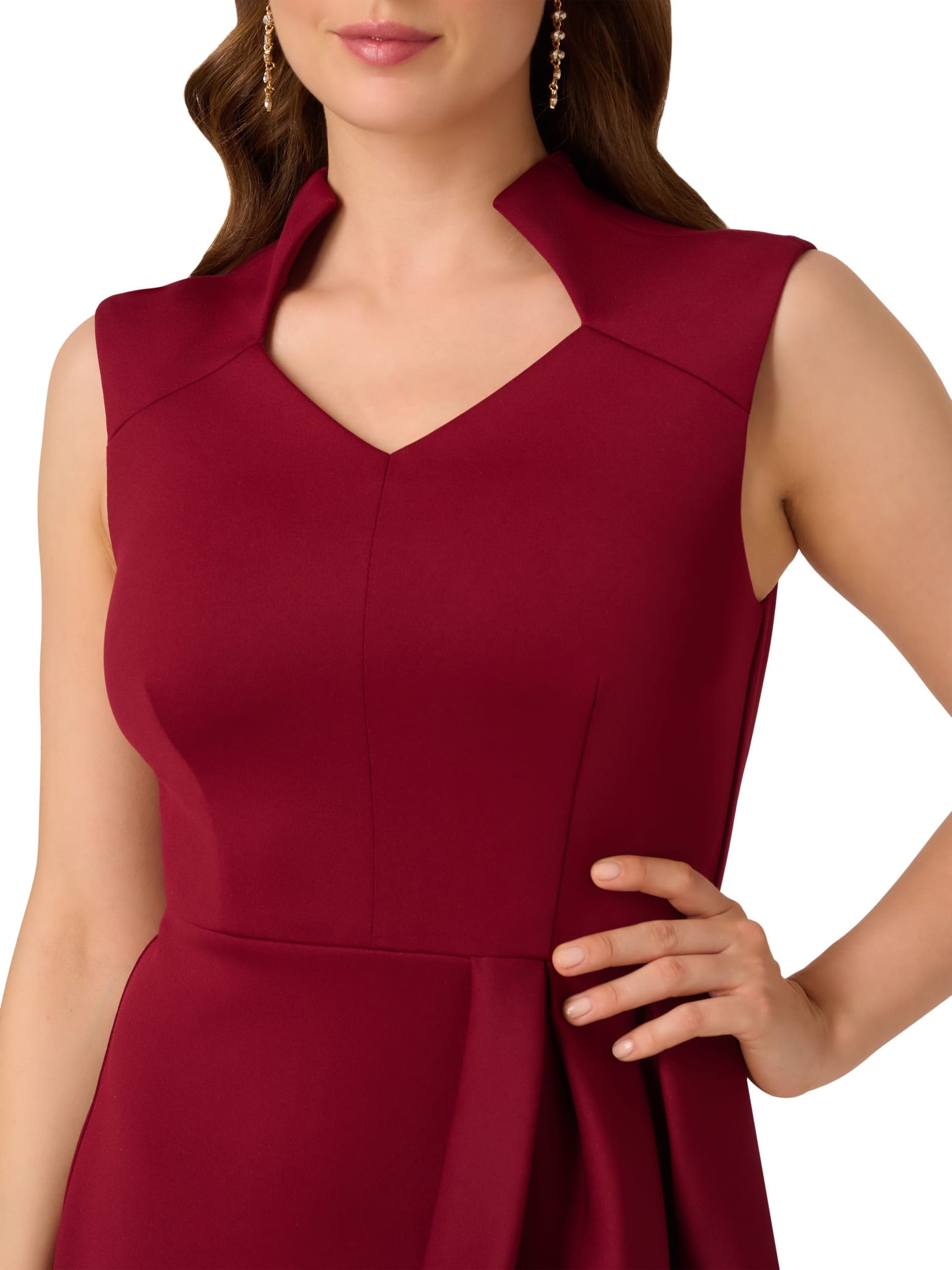 Adrianna Papell Adrianna Papell Women's Ruffle Scuba Midi Dress in Wine - 4
