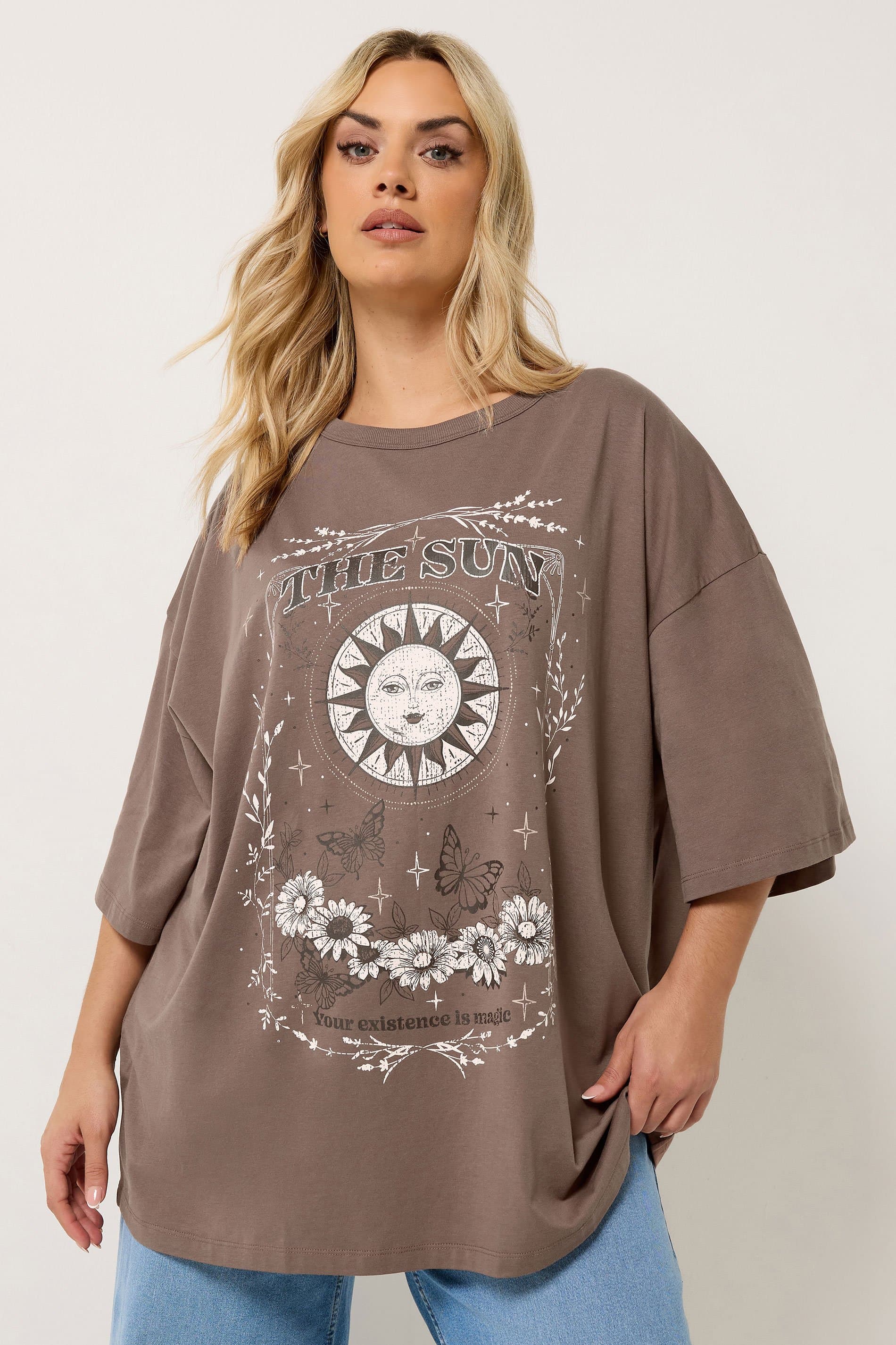 Yours Plus Size Chocolate Brown 'The Sun' Boxy Tshirt