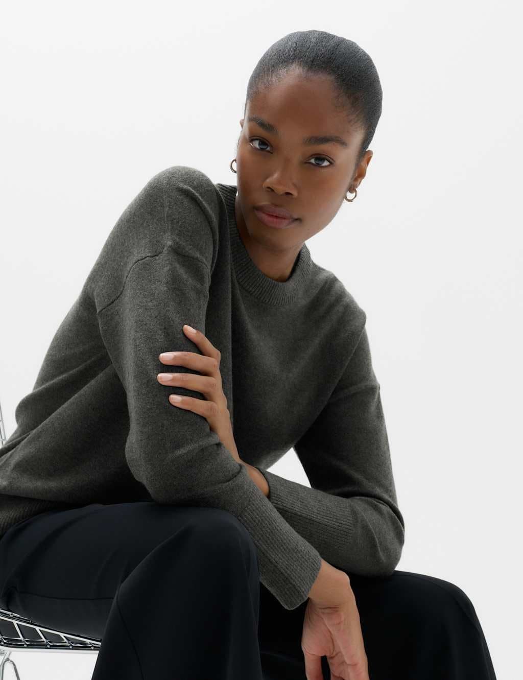 Marks & Spencer M&S Air-Yarn Oversized Longline Jumper Dark Grey