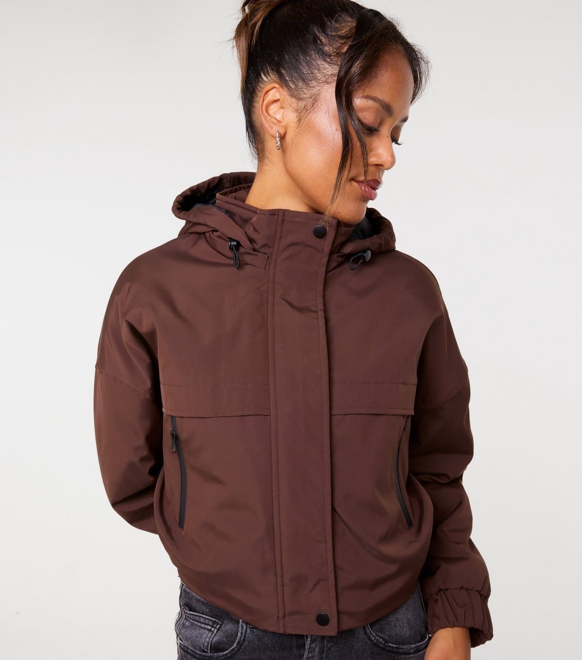 Pink Vanilla Women's Dark Brown Hooded Padded Sports Jacket Pink Vanilla New Look
