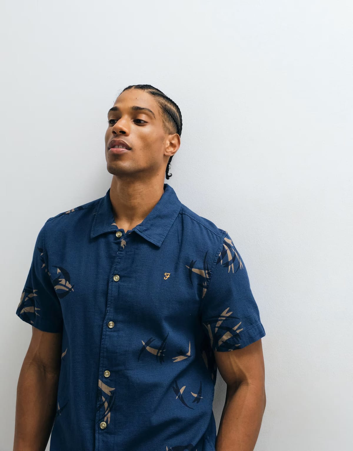 ASOS Farah Ernest co-ord short sleeve arrow print logo shirt in blue - 1