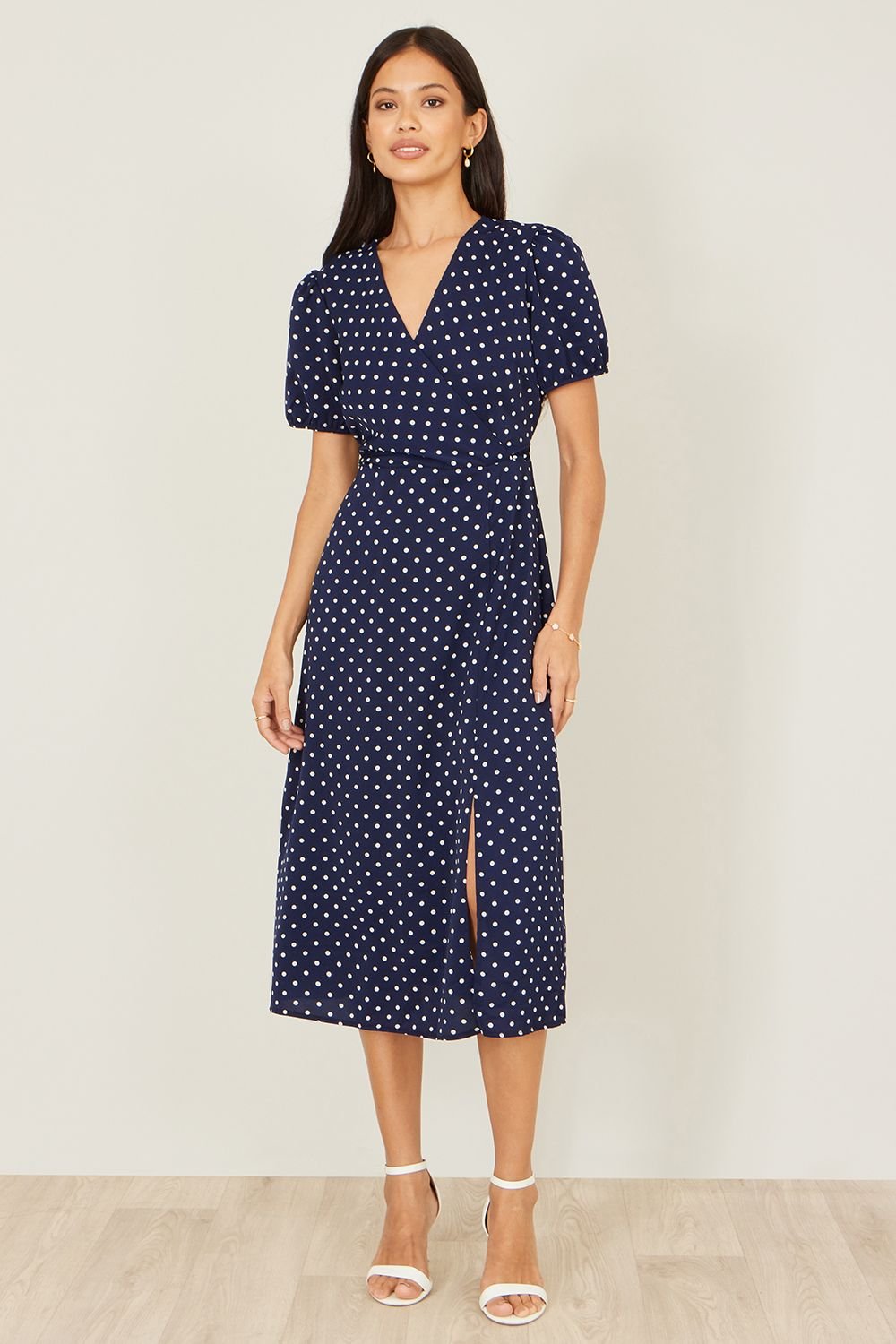 Yumi Yumi Women's Navy Spot Wrap Midi Tea Dress - 3